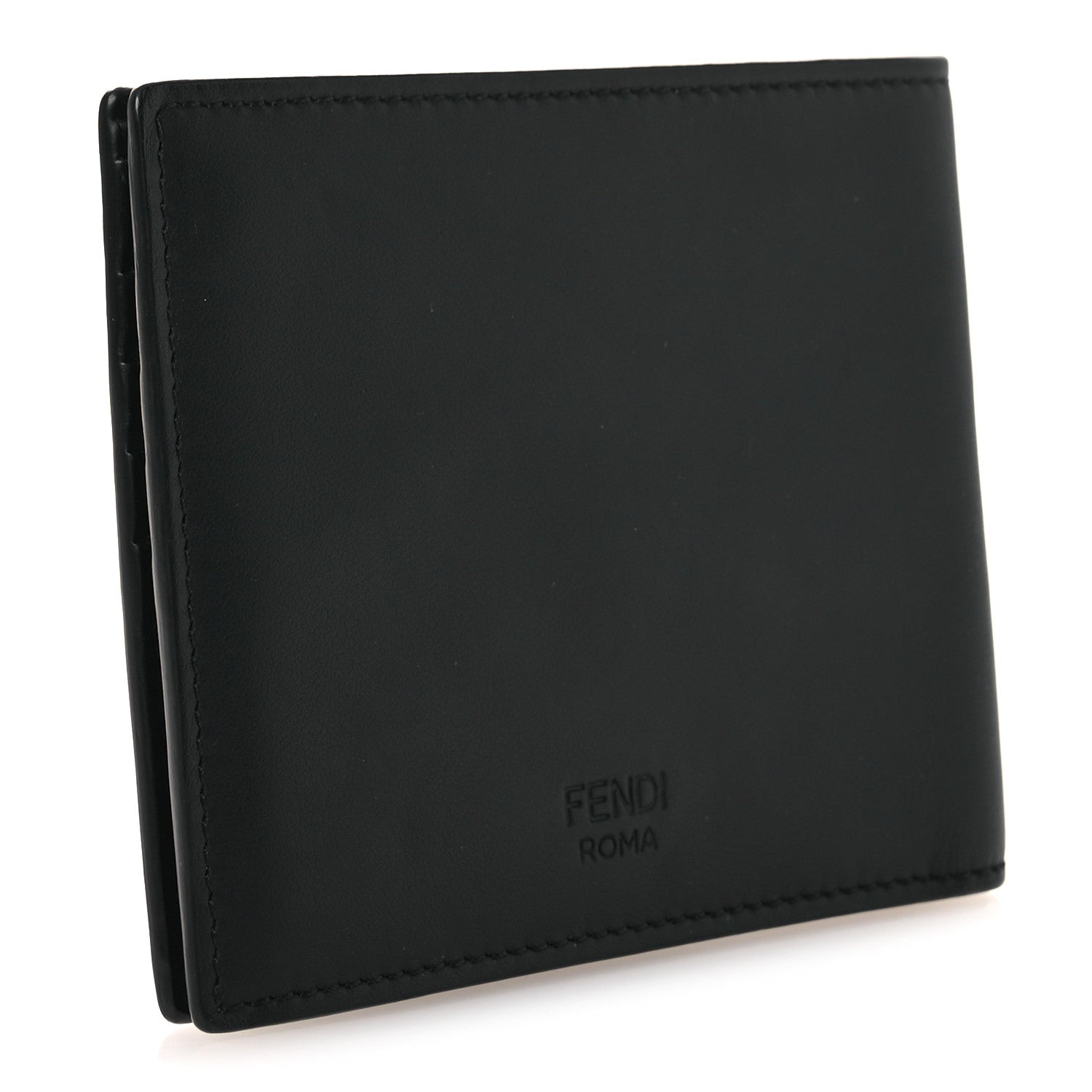 Fendi Calfskin Metal Monster Eyes Bi-fold Wallet Black 3 of 9