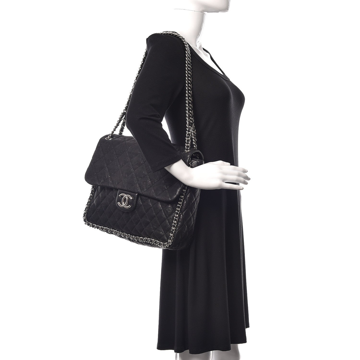 Chanel Washed Lambskin Quilted Maxi Chain Around Flap Black 2 of 10
