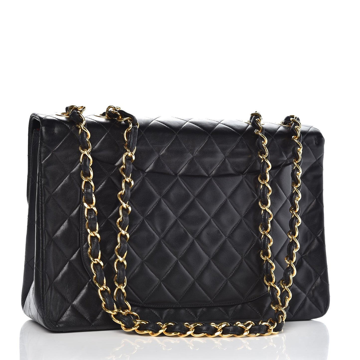 Lambskin Quilted XL Jumbo Single Flap Black