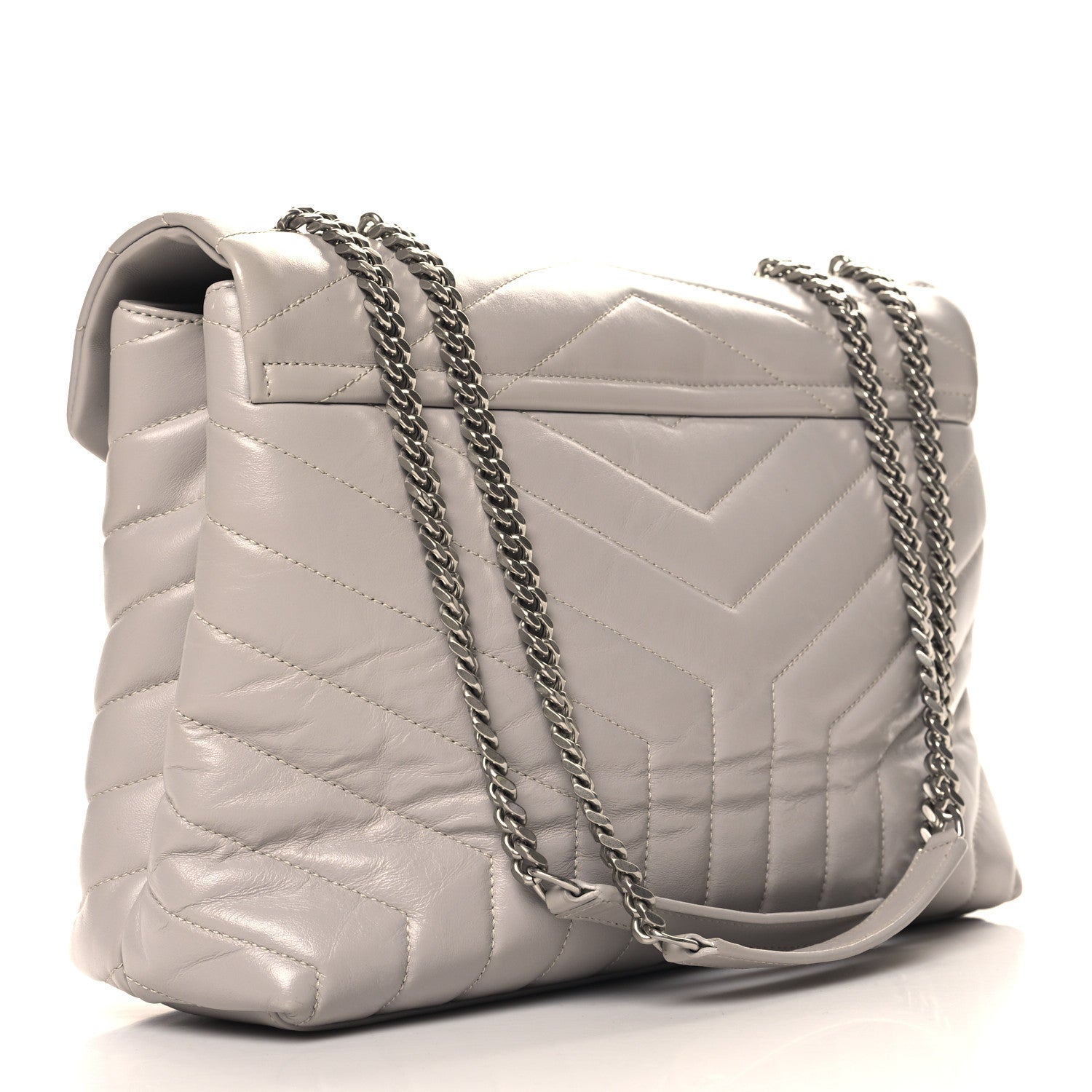 Saint Laurent Calfskin Y Quilted Monogram Medium Loulou Chain Satchel Granite 3 of 12