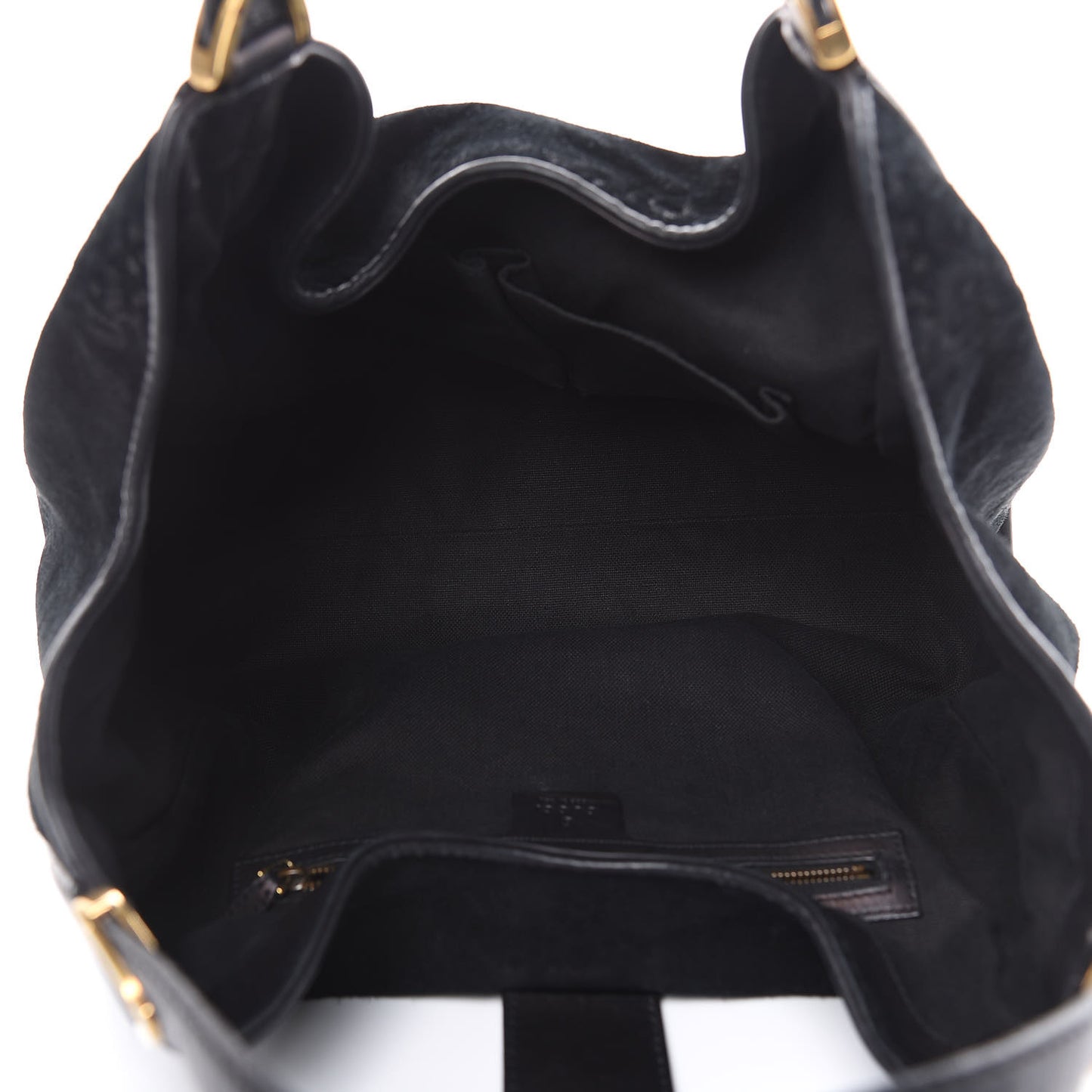 Nubuck Brocade Medium Soft Stirrup Shoulder Bag Black