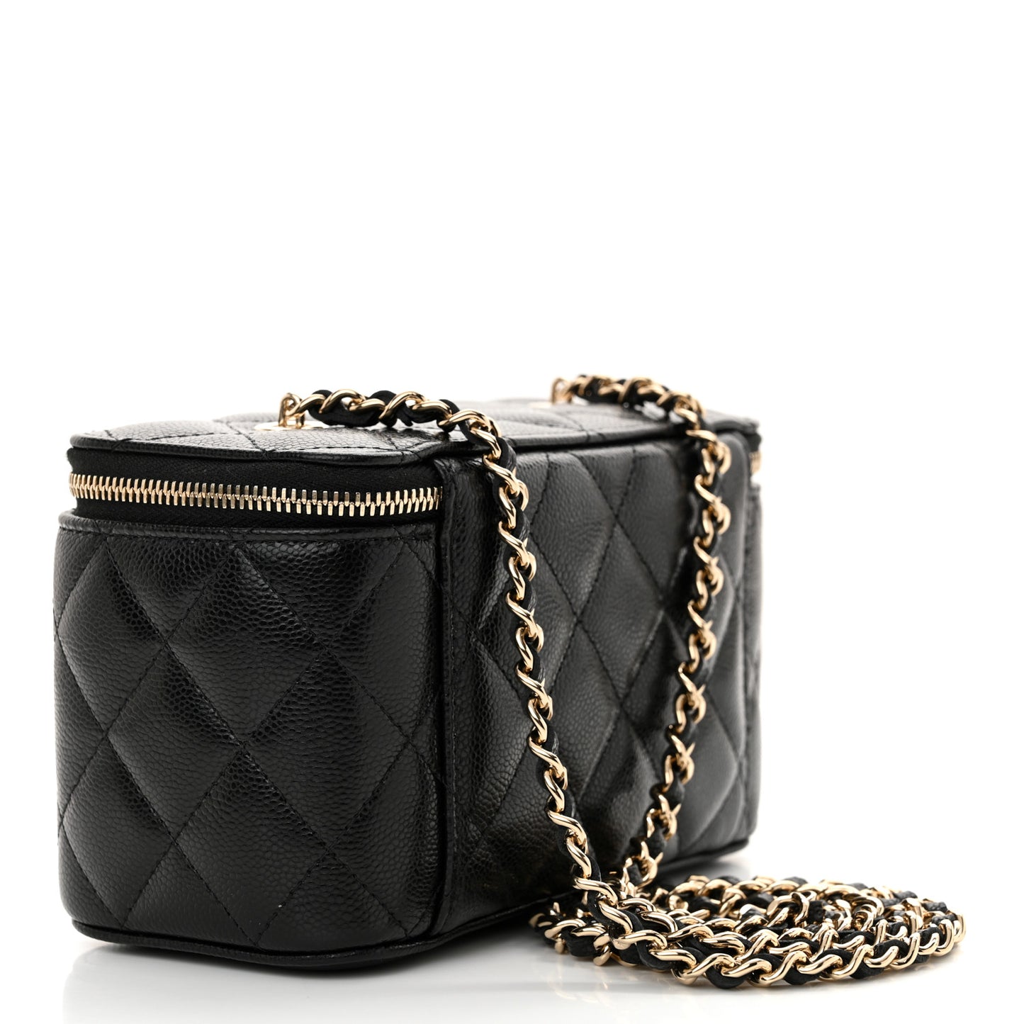 Caviar Quilted Small Vanity Case With Chain Black
