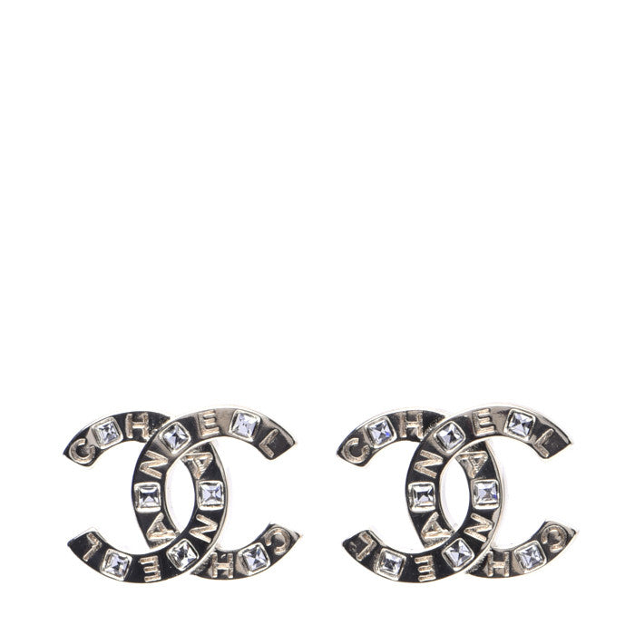 Crystal Metal CC Paris Button Stud Earrings Gold