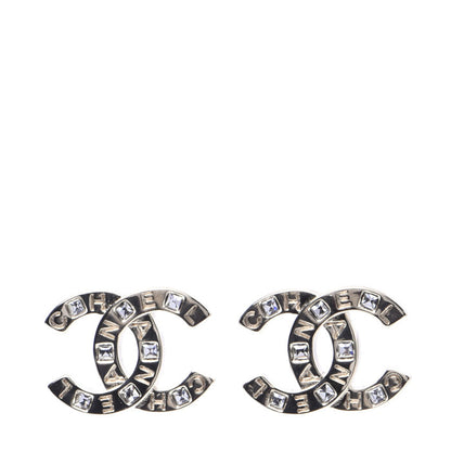 Chanel Crystal Metal CC Paris Button Stud Earrings Gold 1 of 8