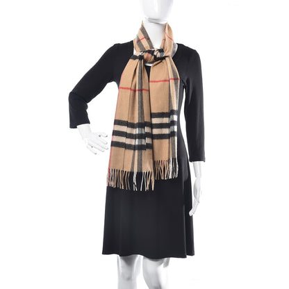 Burberry Cashmere Giant Check Fringe Scarf Camel 2 of 7