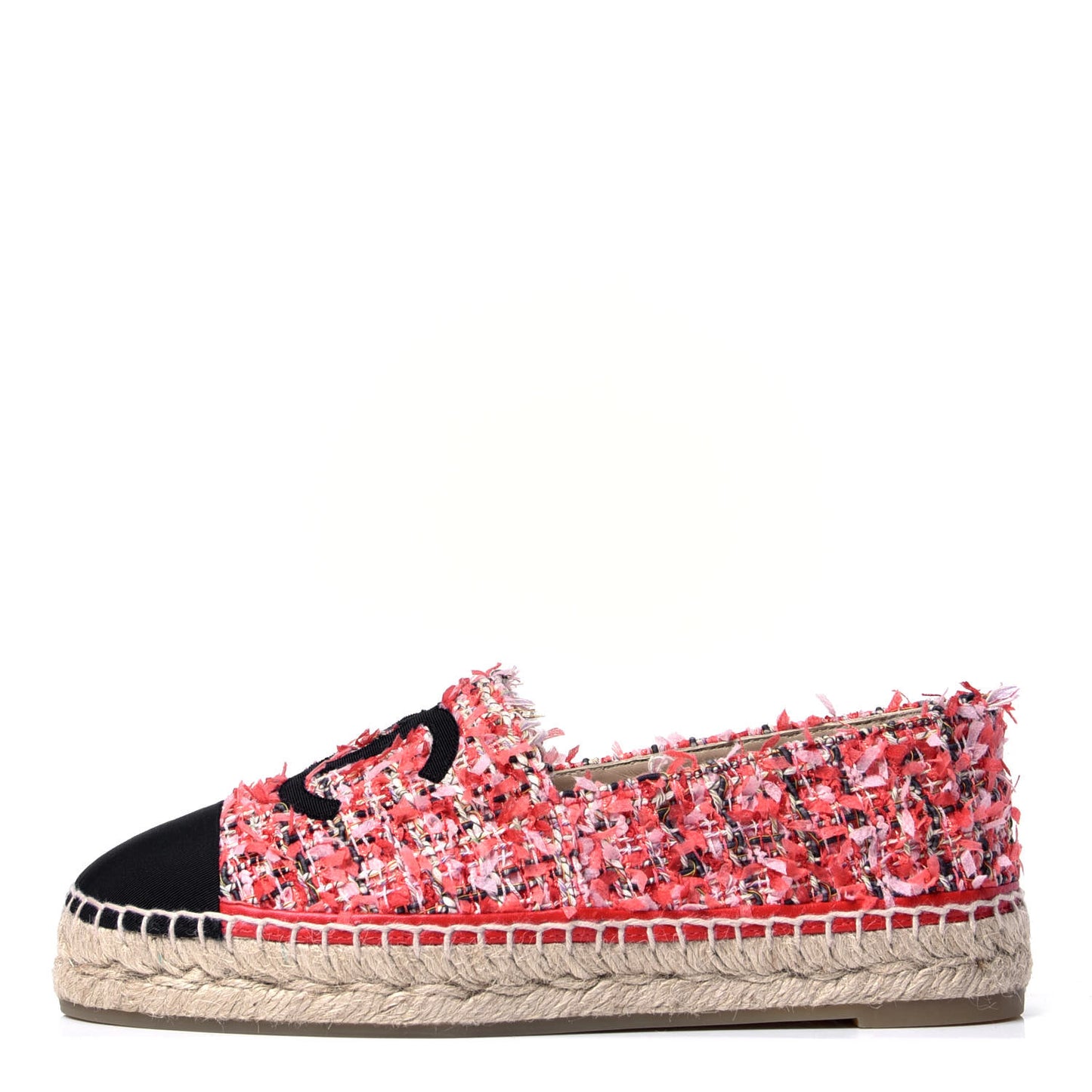 Tweed Grosgrain CC Espadrilles 37 Coral Red Pink Black