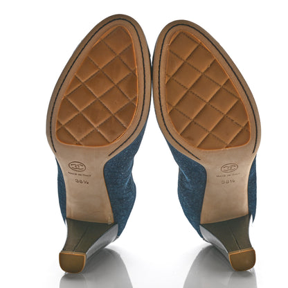 Chanel Denim Patent CC Elastic Stretch Pumps 38.5 Blue Black 5 of 8