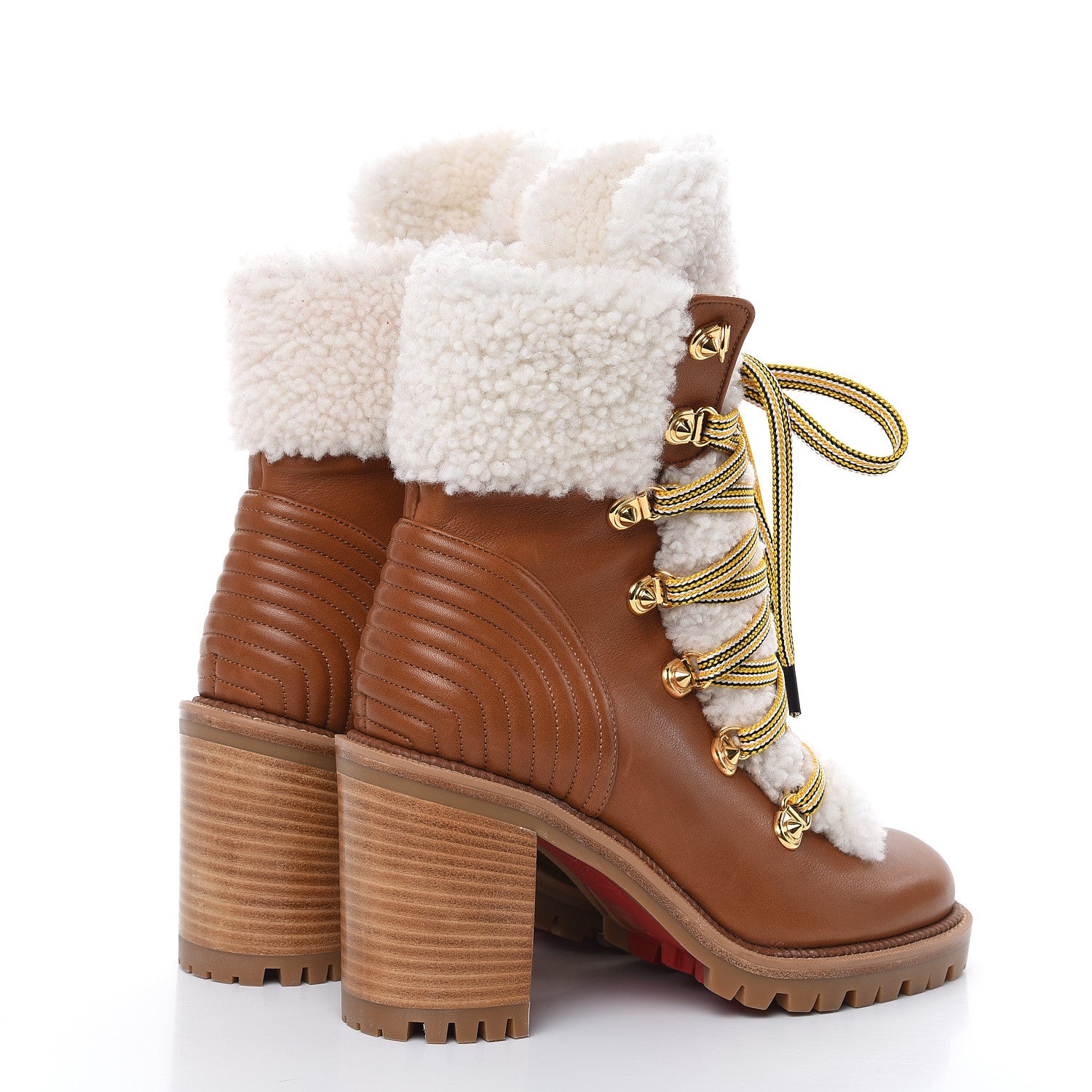 Christian Louboutin Calfskin Shearling Yetita 70 Hiker Booties 35.5 Cuoio Naturel 4 of 9