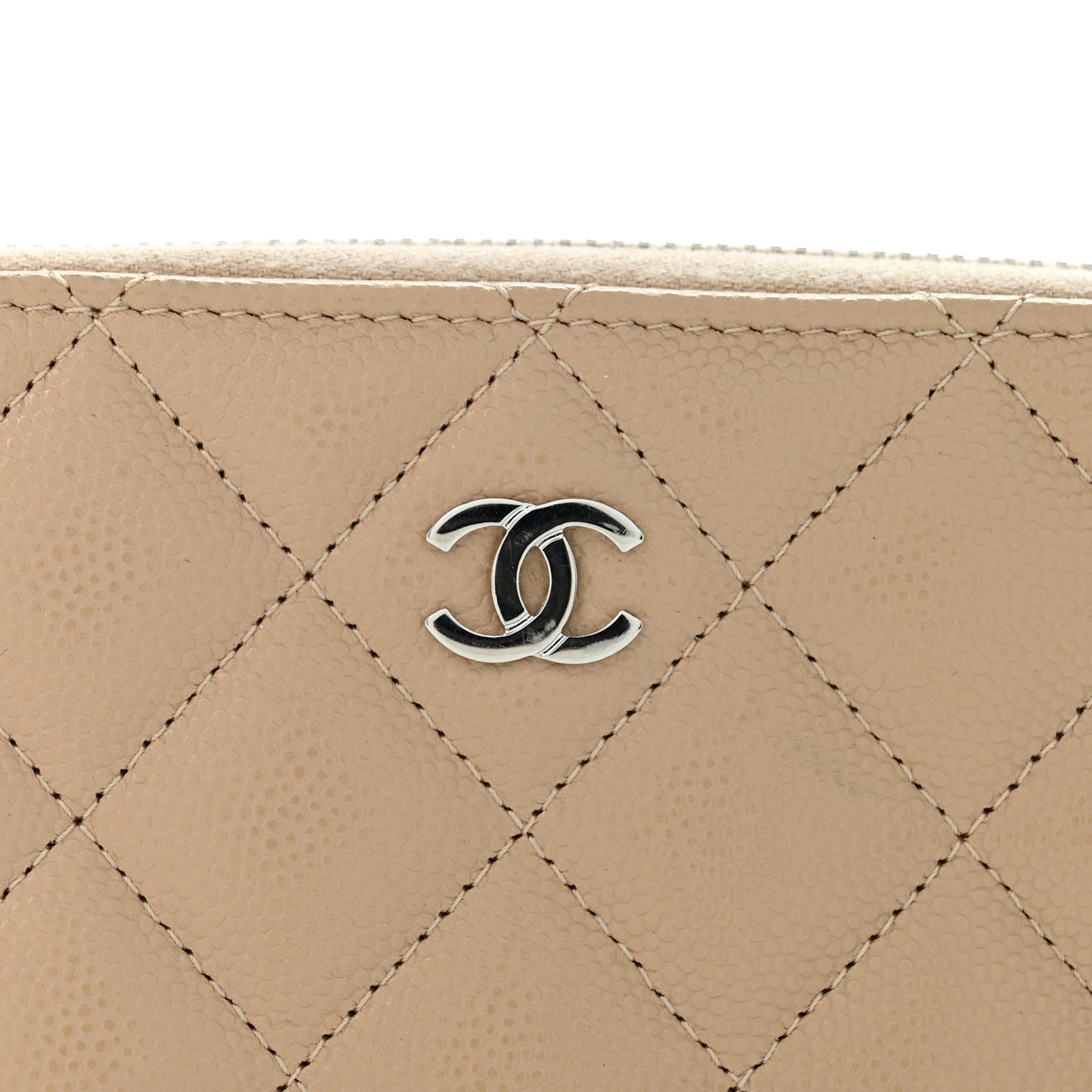 Caviar Quilted Medium Zip Around Wallet Beige