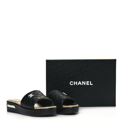 Chanel Lambskin Quilted CC Espadrille Slip On Sandals 38 Black 10 of 10