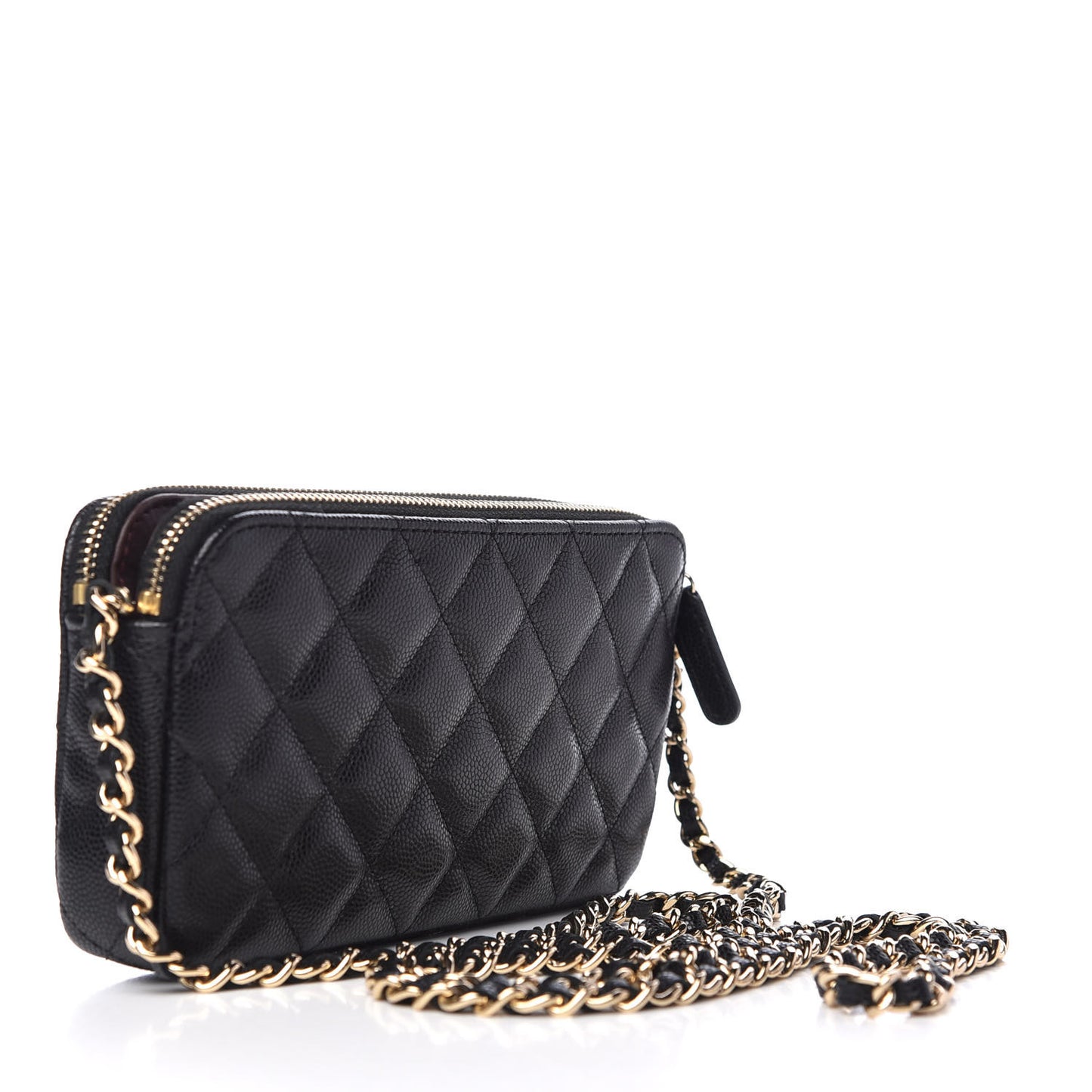 Caviar Quilted Small Clutch With Chain Black