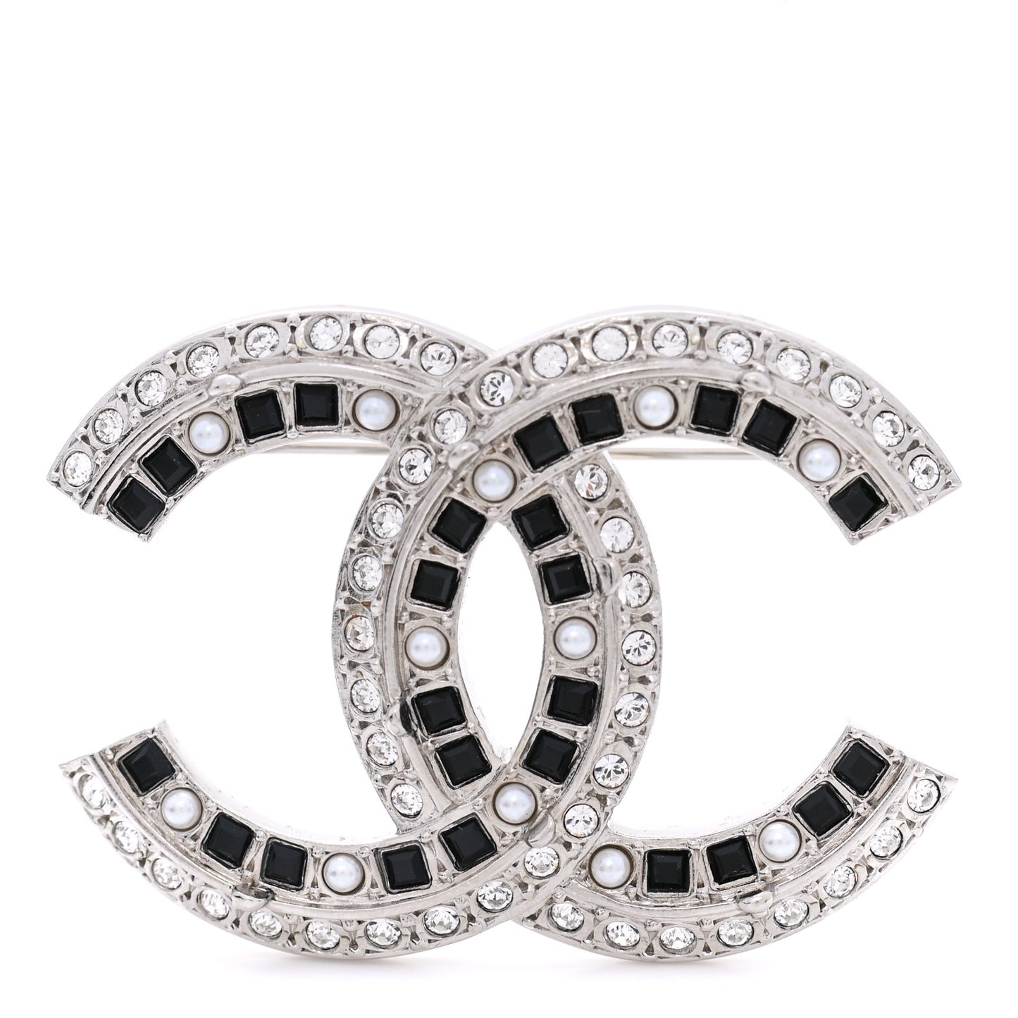 Ruthenium Pearl Crystal CC Brooch Black