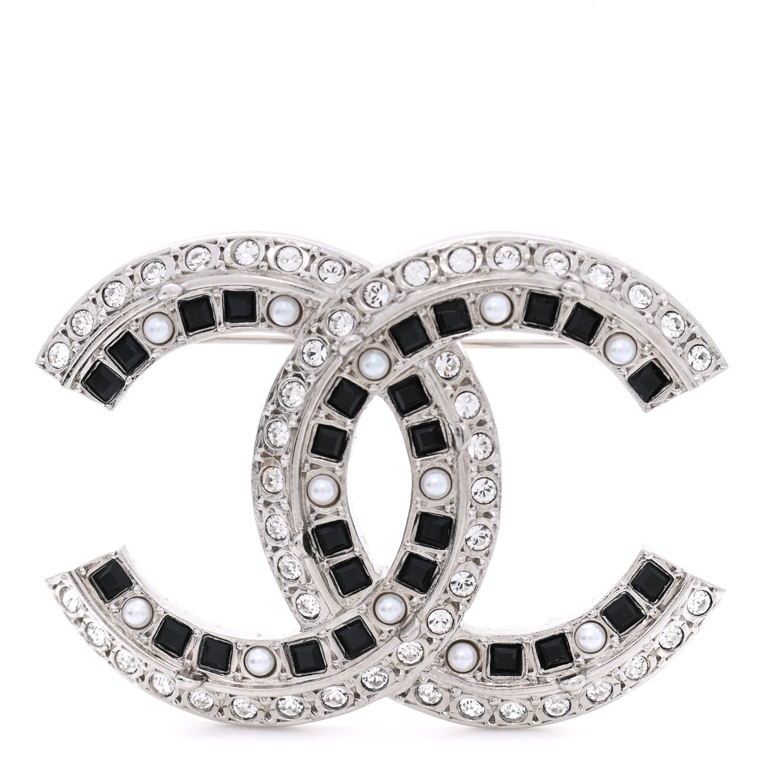 Chanel Ruthenium Pearl Crystal CC Brooch Black 1 of 5