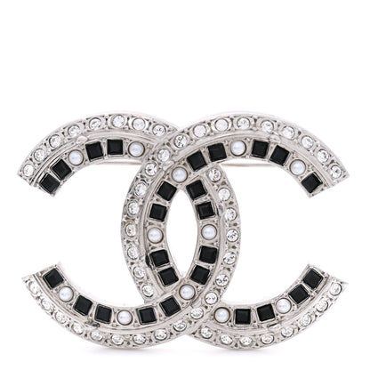 Chanel Ruthenium Pearl Crystal CC Brooch Black 1 of 5
