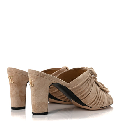 Chanel Suede Calfskin Bows CC Mules 38 Beige 4 of 11