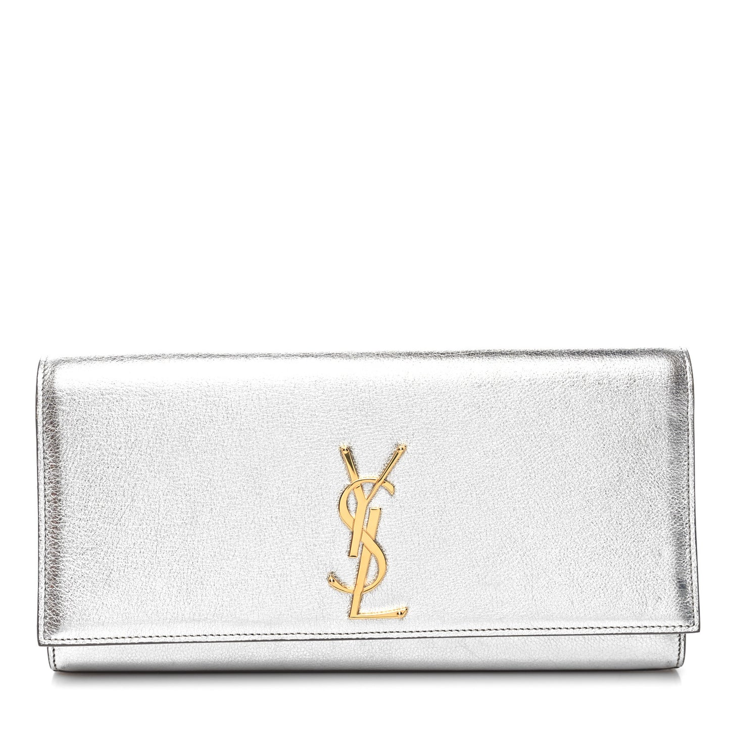 Textured Metallic Calfskin Classic Monogram Cassandre Clutch Silver