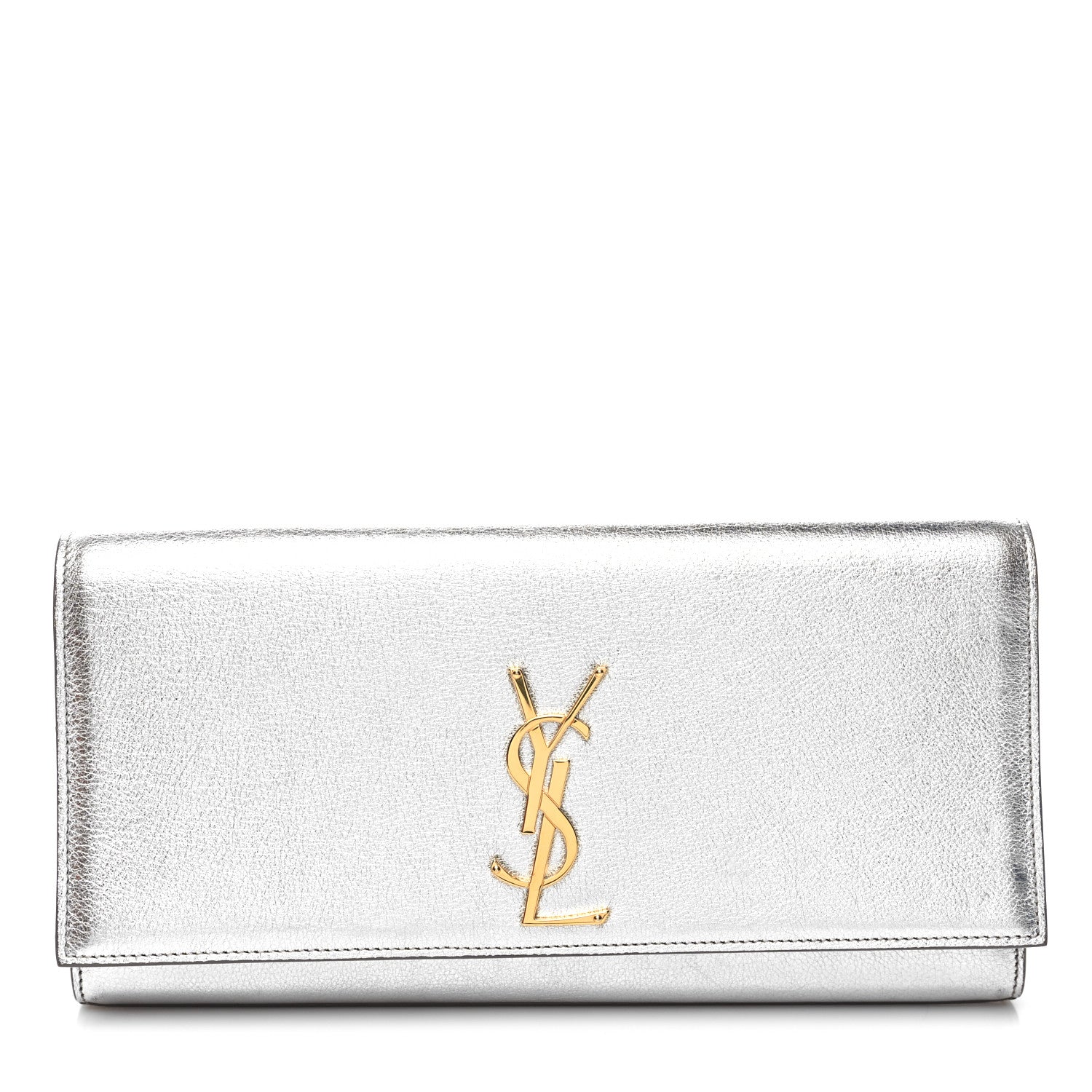 Saint Laurent Textured Metallic Calfskin Classic Monogram Cassandre Clutch Silver 1 of 9