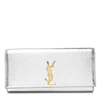 Saint Laurent Textured Metallic Calfskin Classic Monogram Cassandre Clutch Silver 1 of 9