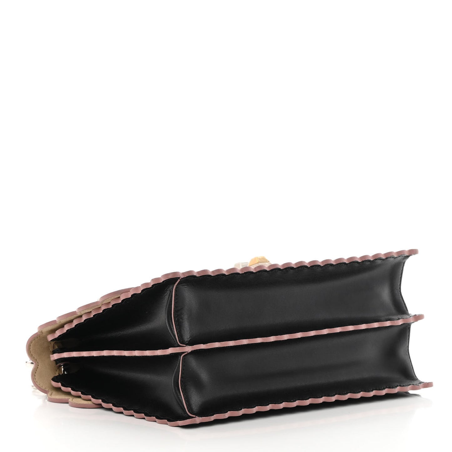 Vitello Liberty Pearl Bi-Color Flowers and Bow Scalloped Studded Kan I Shoulder Bag Black Soap
