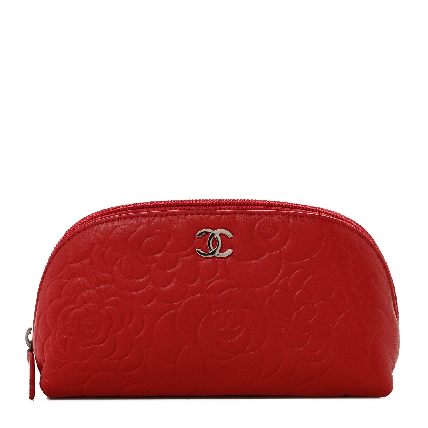 Chanel Lambskin Camellia Embossed Cosmetic Case Red 1 of 9