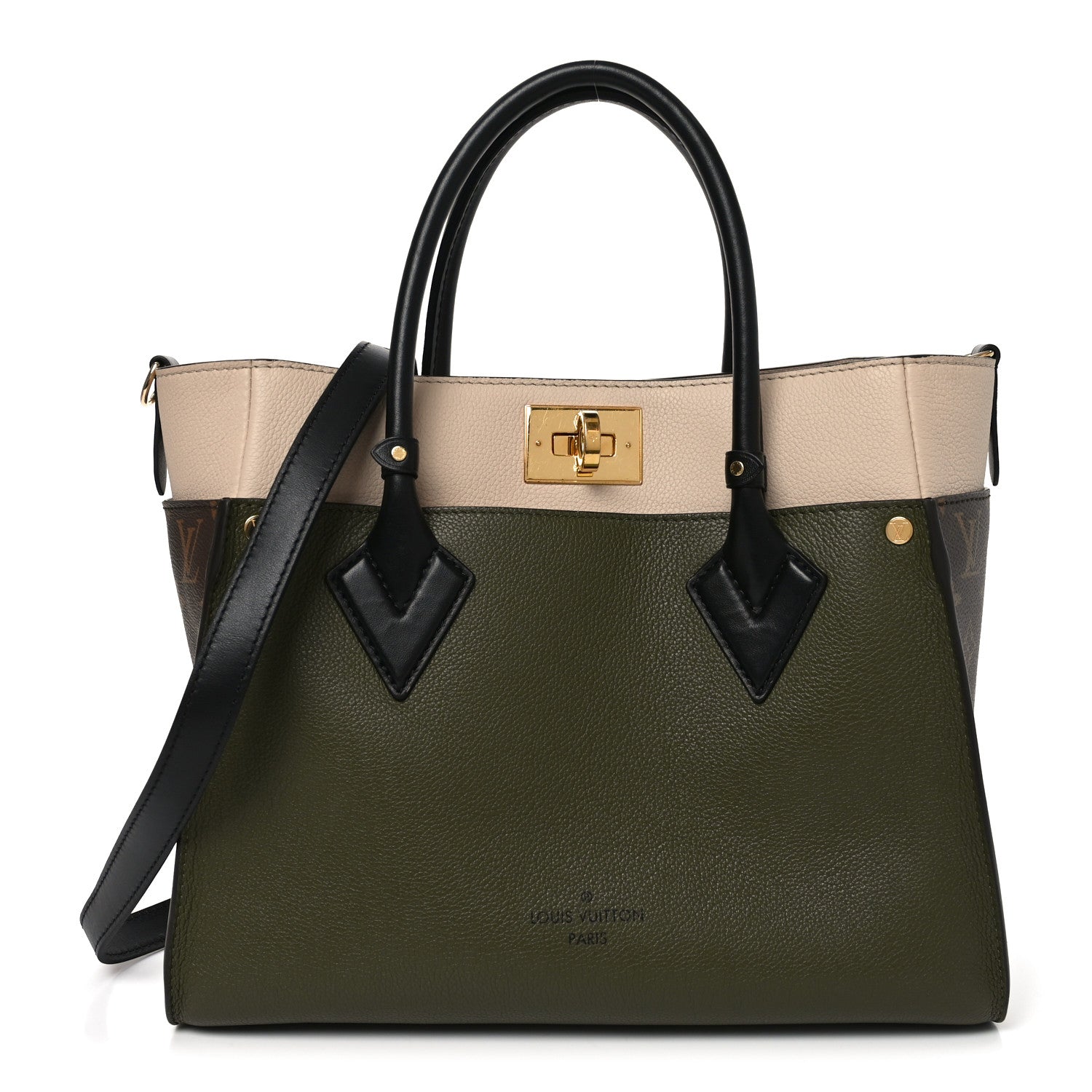 Louis Vuitton Calfskin Monogram On My Side MM Laurier Green Toffee Latte Beige 1 of 9