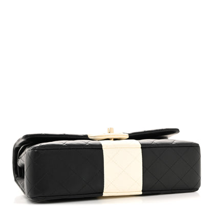 Chanel Lambskin Quilted Medium Double Flap Black White 4 of 15