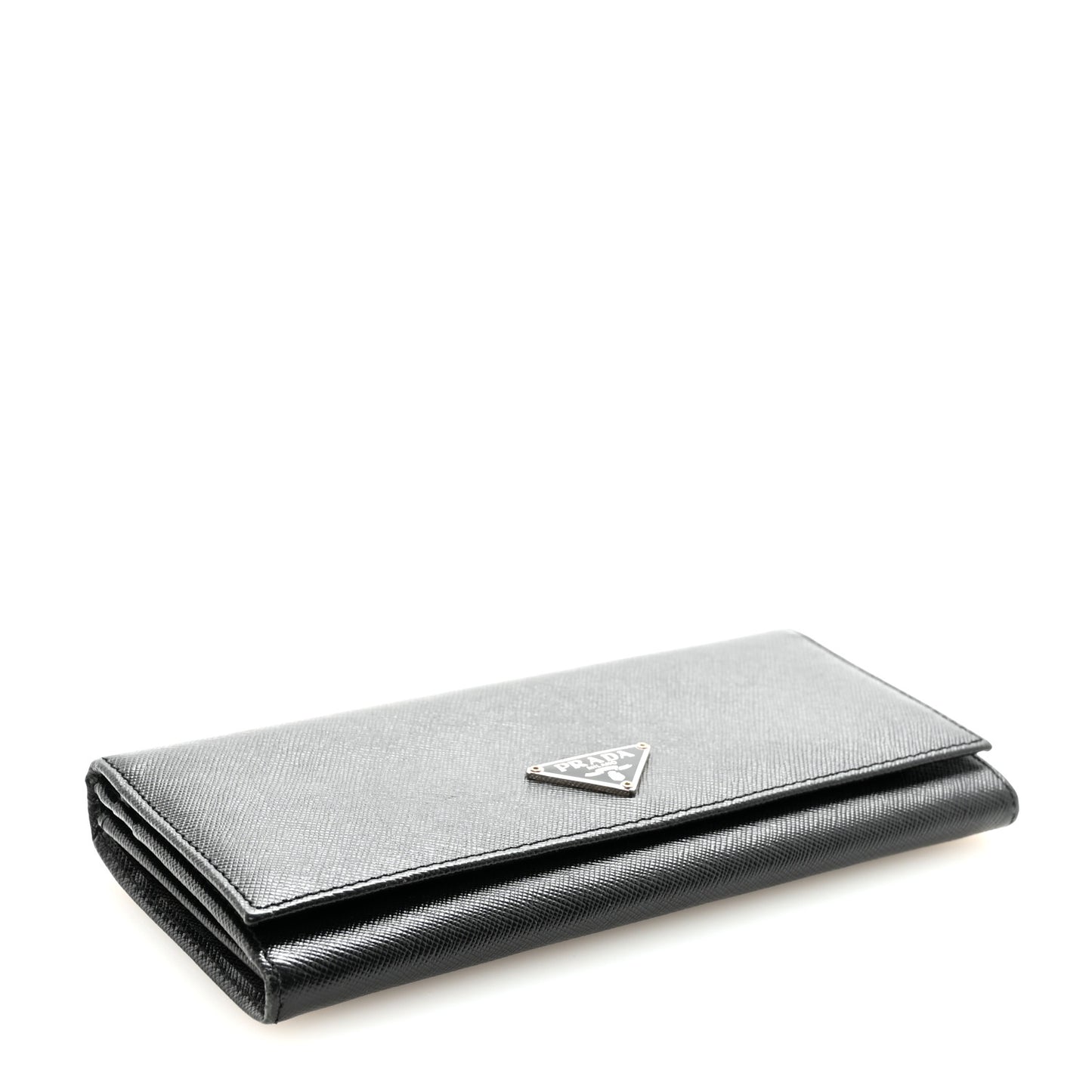 Saffiano Triangle Logo Continental Flap Travel Wallet Black