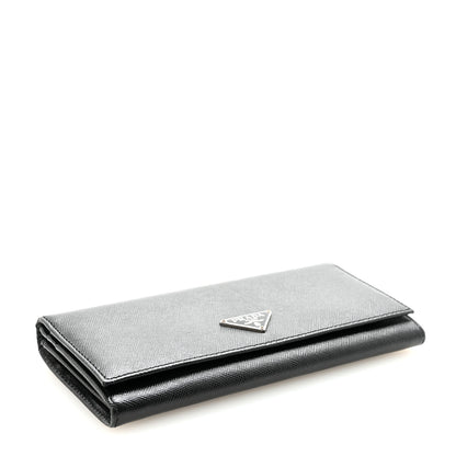 Prada Saffiano Triangle Logo Continental Flap Travel Wallet Black 4 of 8