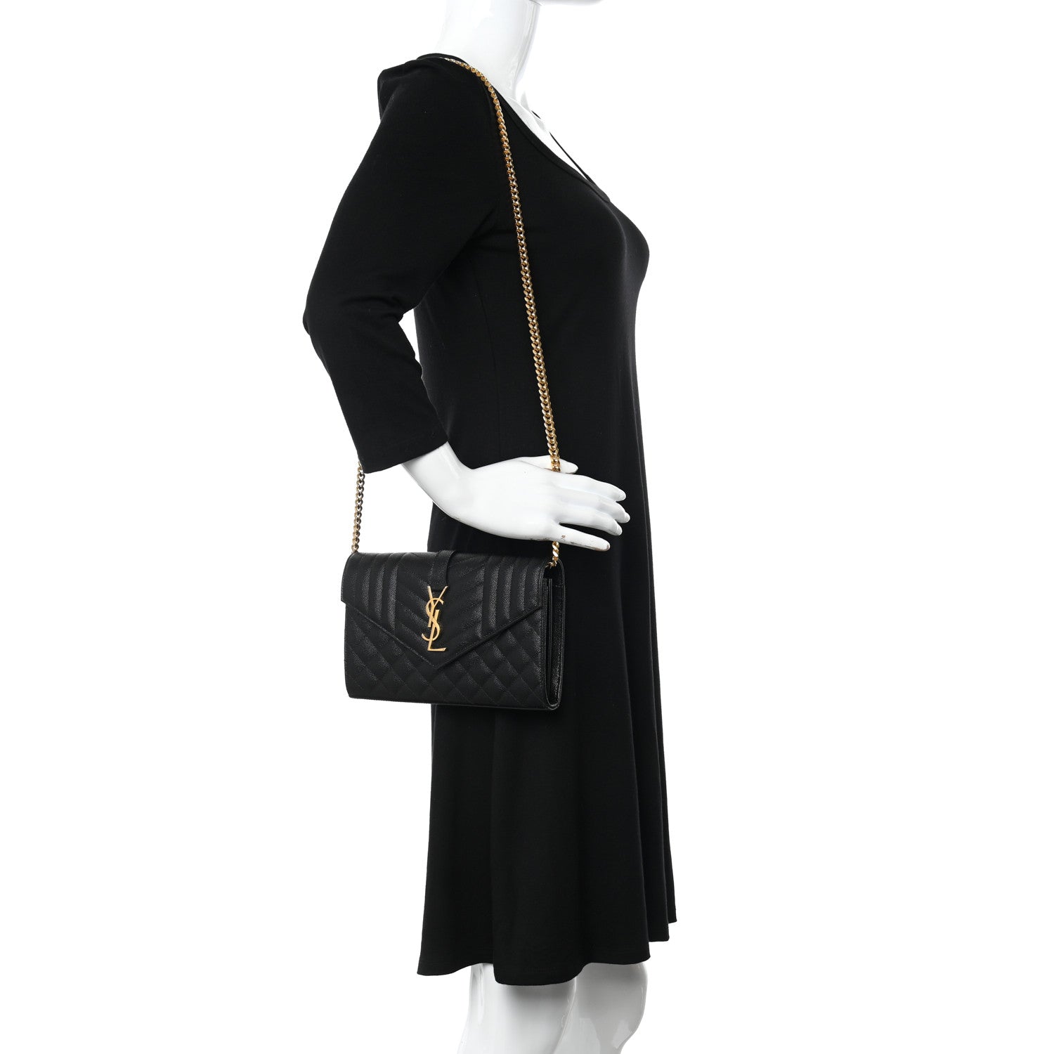 Saint Laurent Grain De Poudre Mixed Matelasse Triquilt Monogram Chain Wallet Black 2 of 11