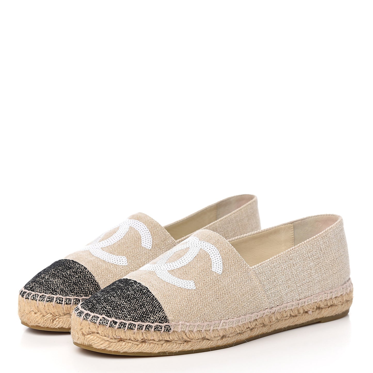 Toile Sequin CC Espadrilles 40 Beige Black