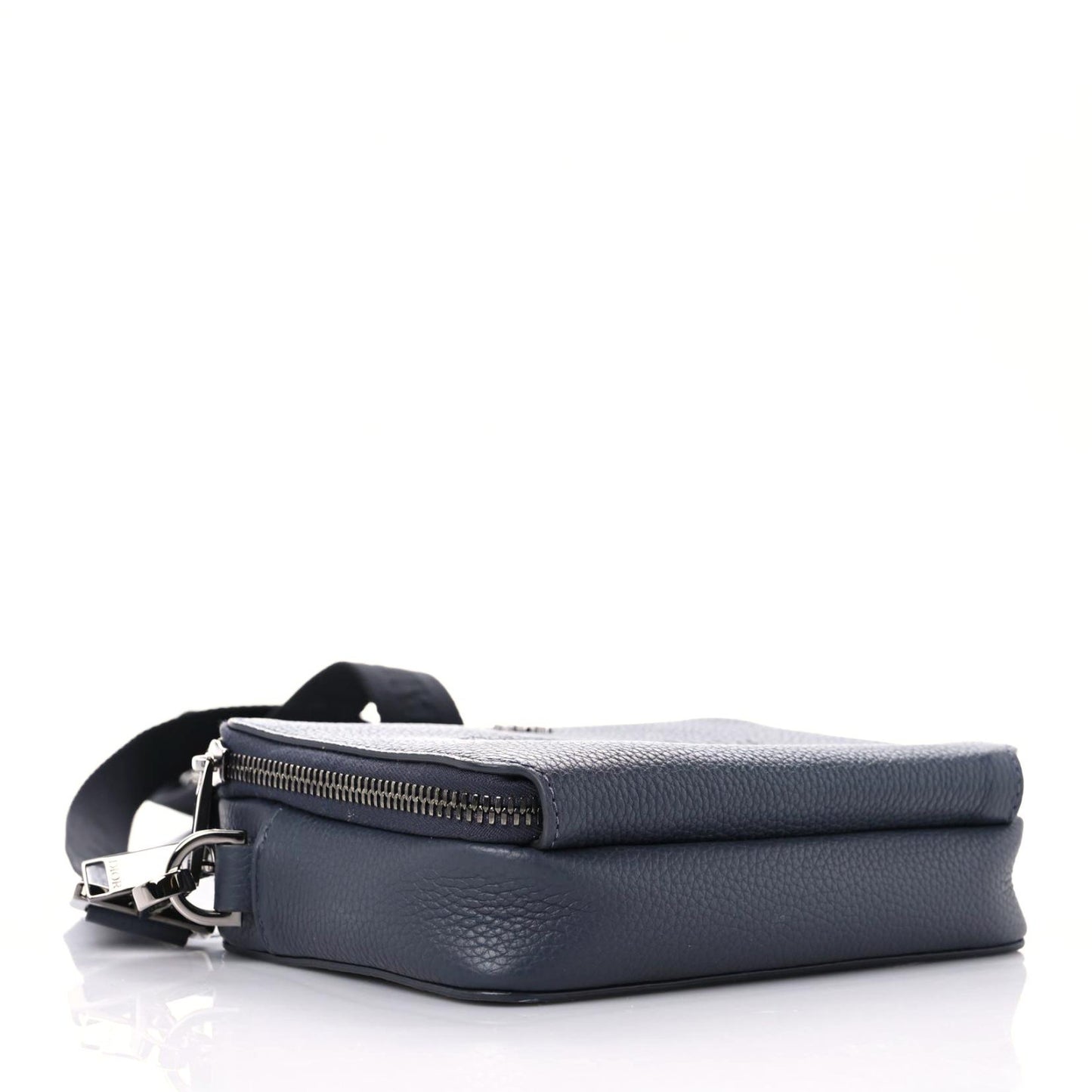 Grained Calfskin Double Zip Crossbody Pouch Blue