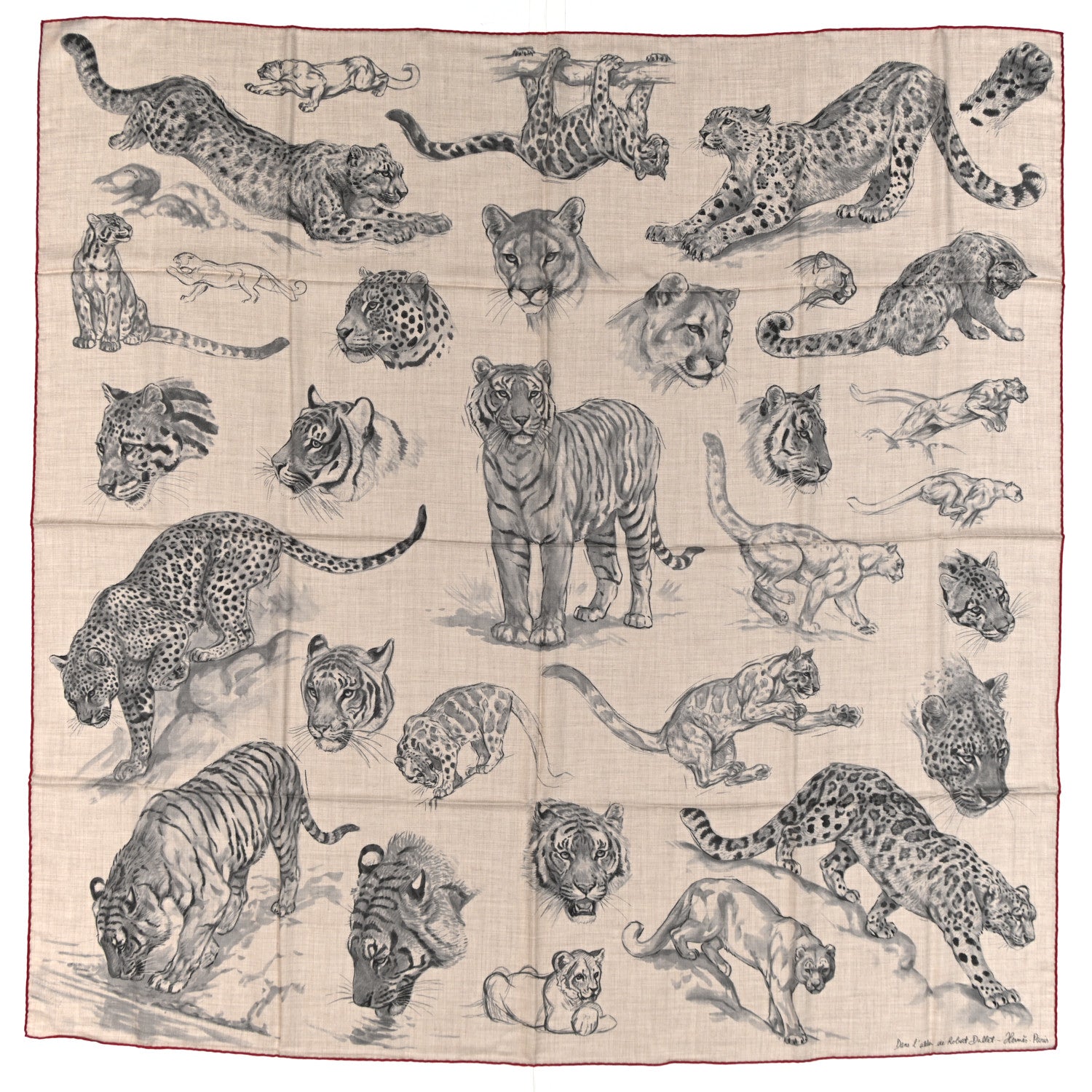 Hermes Cashmere Silk Dans L'atelier de Robert Dallet Shawl 140 Naturel Anthracite Gris 1 of 4