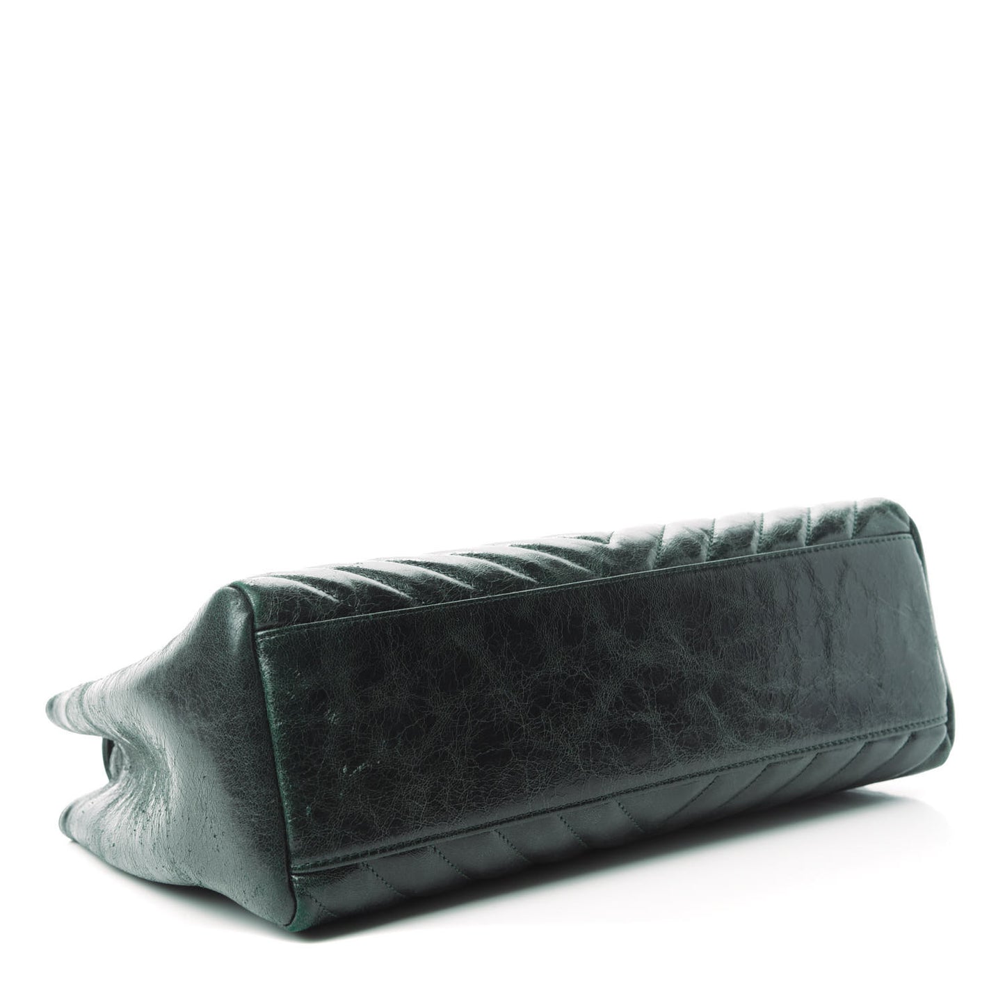 CHANE Glazed Calfskin Chevron Quilted Large Hampton Flap Dark Green