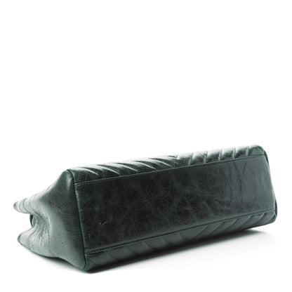 Chanel CHANE Glazed Calfskin Chevron Quilted Large Hampton Flap Dark Green 4 of 11