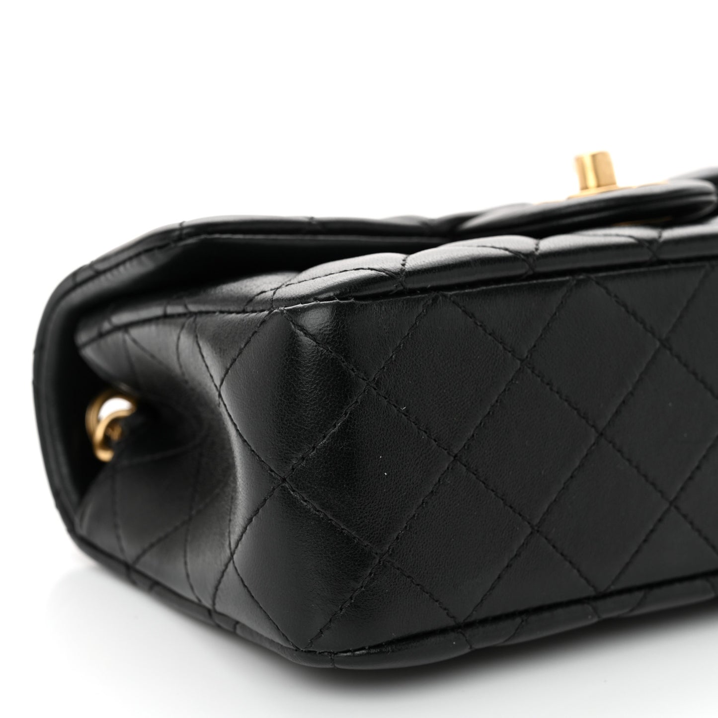 Lambskin Quilted Mini Rectangular Pearl Crush Flap Black