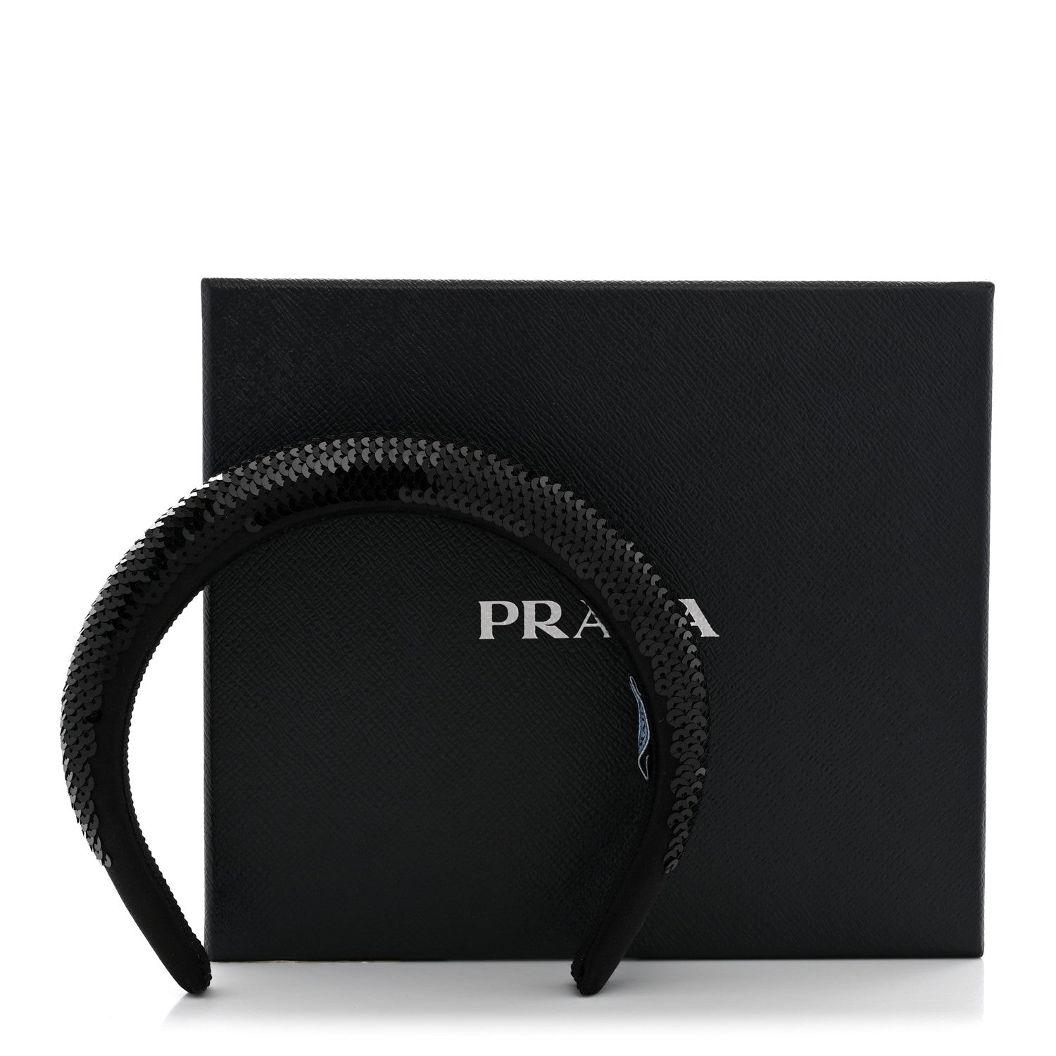 Prada Satin Sequin Embellished Headband Clear Black 6 of 6