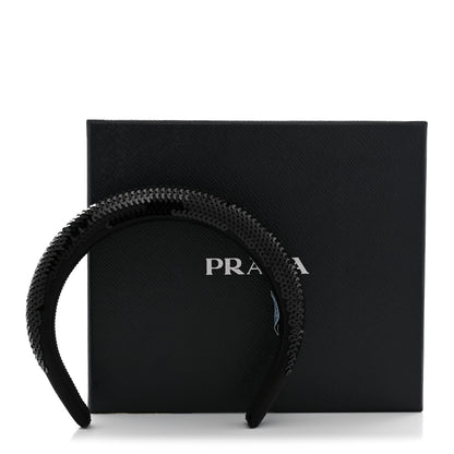 Prada Satin Sequin Embellished Headband Clear Black 6 of 6