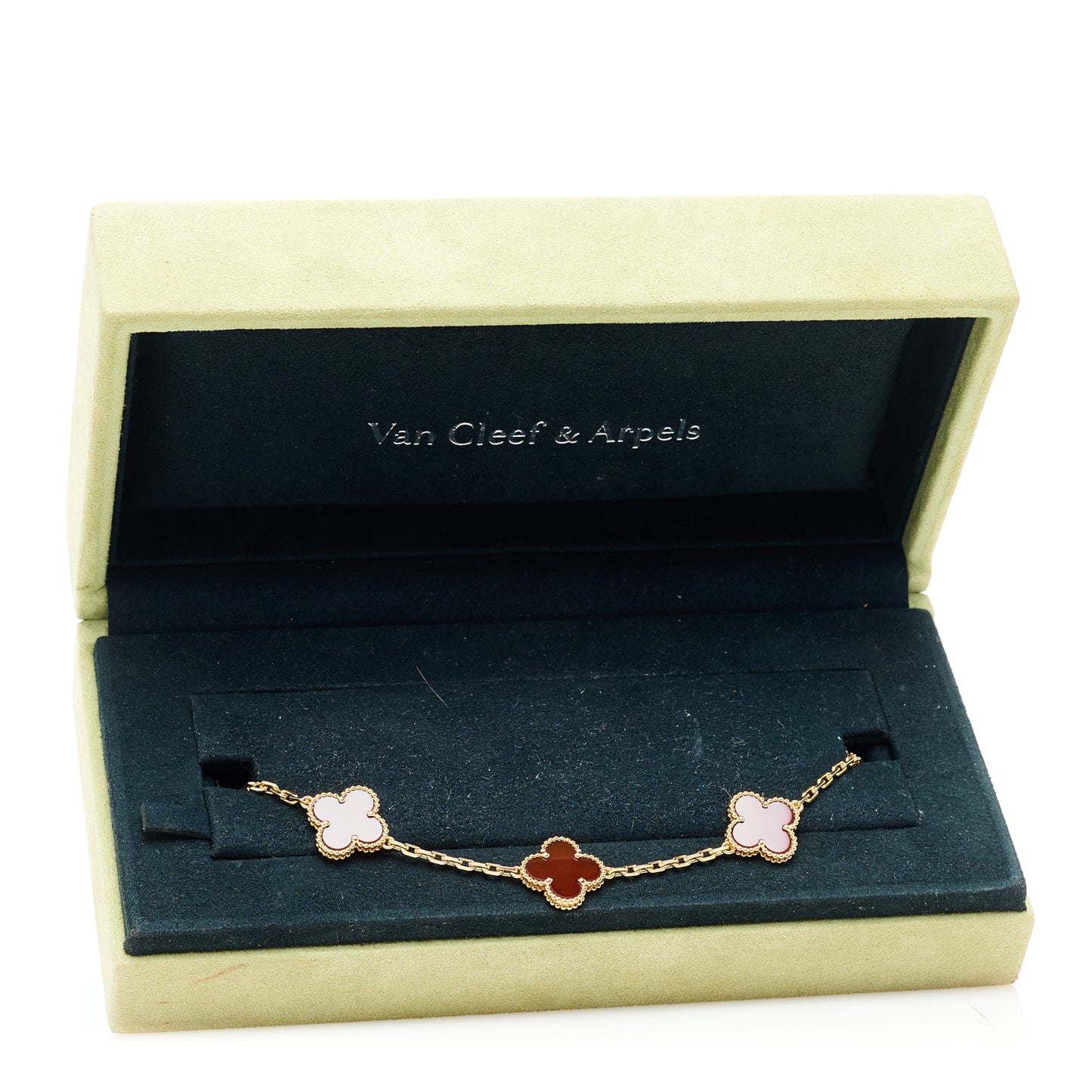18K Yellow Gold Carnelian 5 Motifs Vintage Alhambra Bracelet