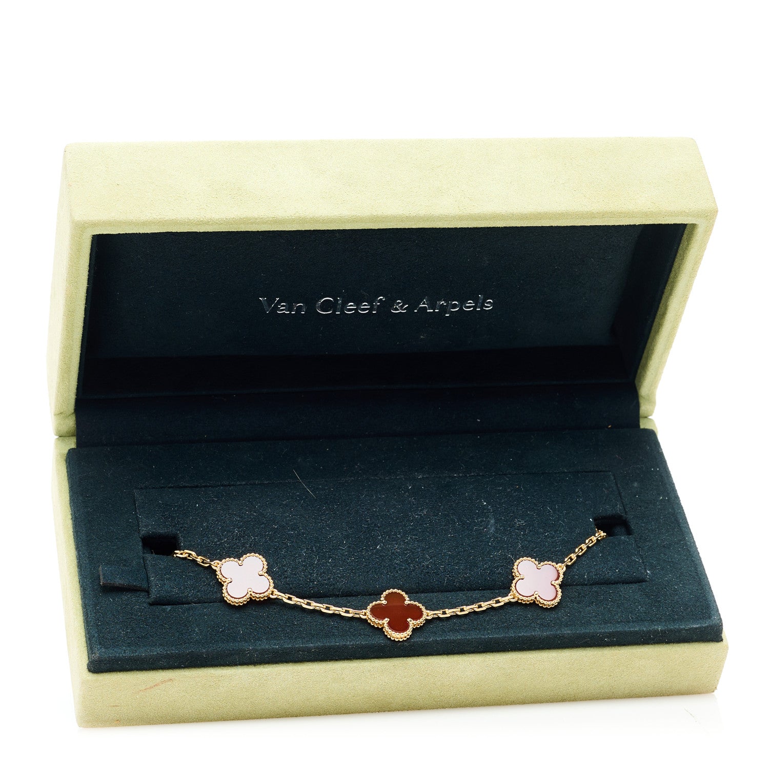 Van Cleef & Arpels 18K Yellow Gold Carnelian 5 Motifs Vintage Alhambra Bracelet 5 of 5