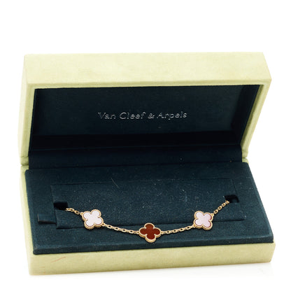Van Cleef & Arpels 18K Yellow Gold Carnelian 5 Motifs Vintage Alhambra Bracelet 5 of 5