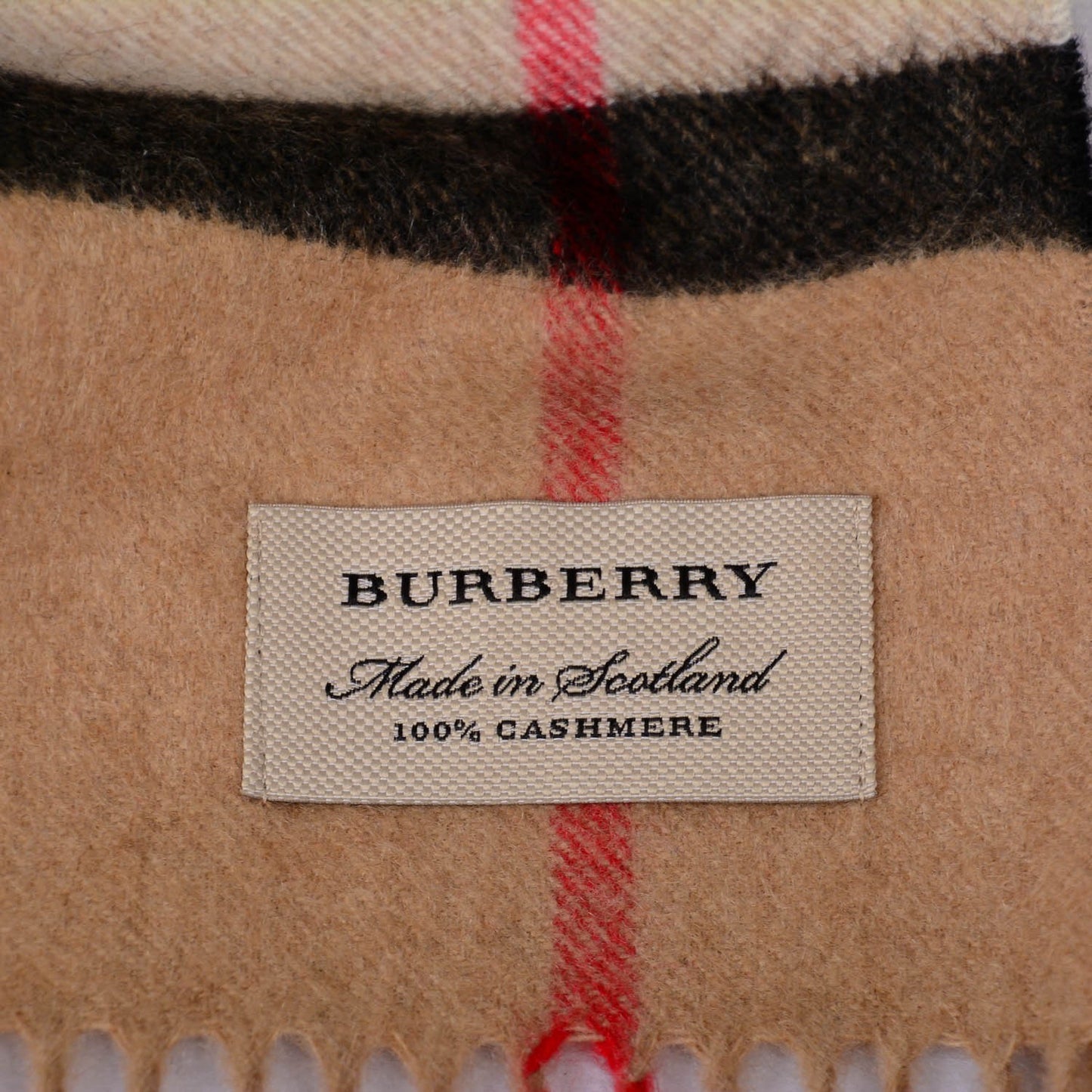 Cashmere Giant Check Fringe Scarf Camel