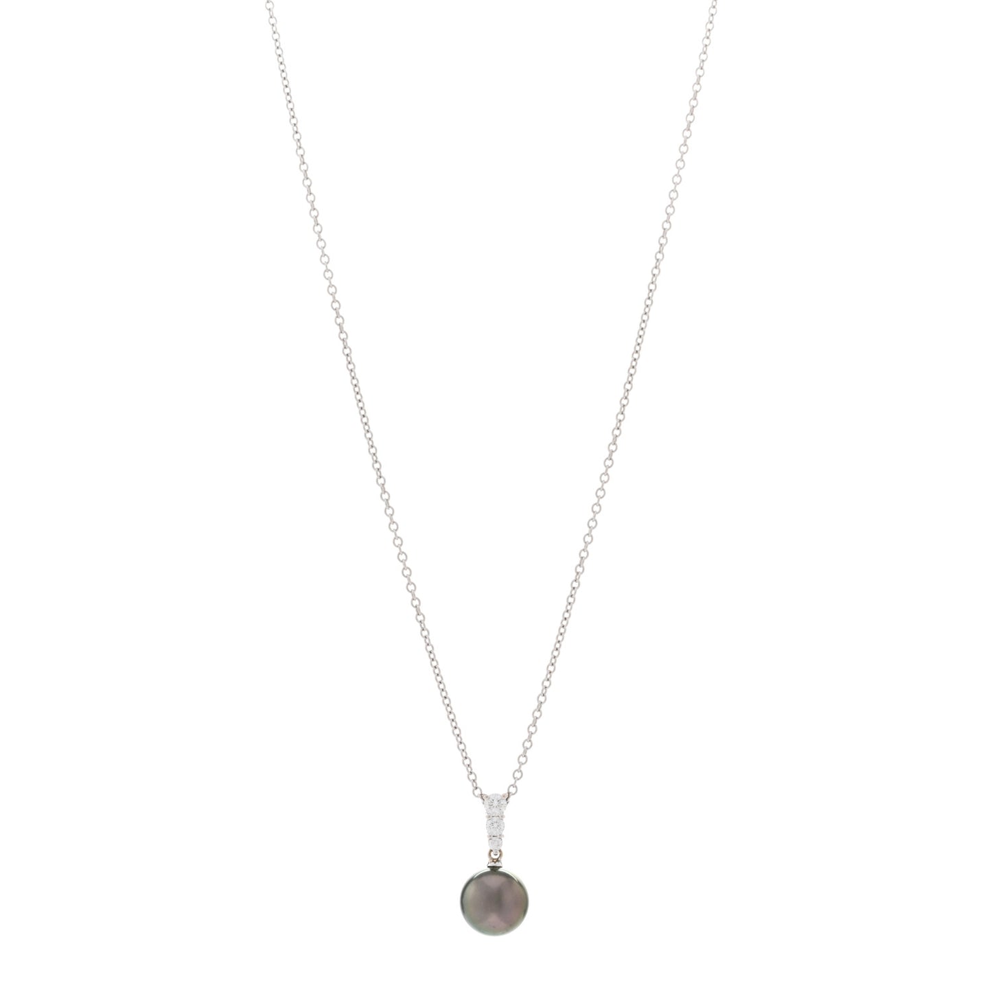 18K White Gold Diamond Tahitian Pearl 10mm Morning Dew Pendant Necklace