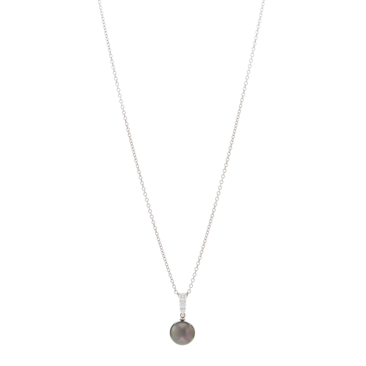 Mikimoto 18K White Gold Diamond Tahitian Pearl 10mm Morning Dew Pendant Necklace 1 of 4
