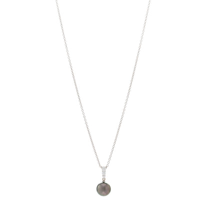 Mikimoto 18K White Gold Diamond Tahitian Pearl 10mm Morning Dew Pendant Necklace 1 of 4