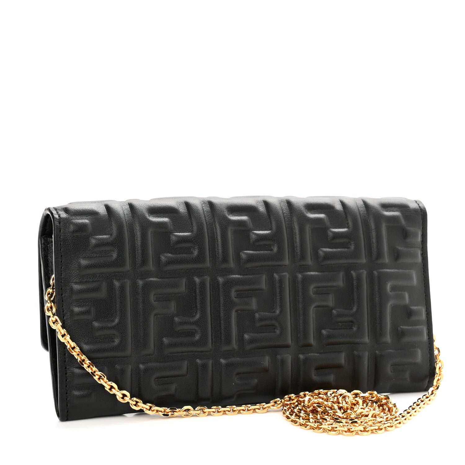 Fendi Nappa Matisse FF Embossed Continental Wallet On Chain Black 3 of 11