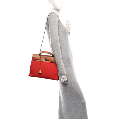 Hermes Vache Hunter Toile Herbag Zip 31 PM Rouge Tomate Natural 2 of 10