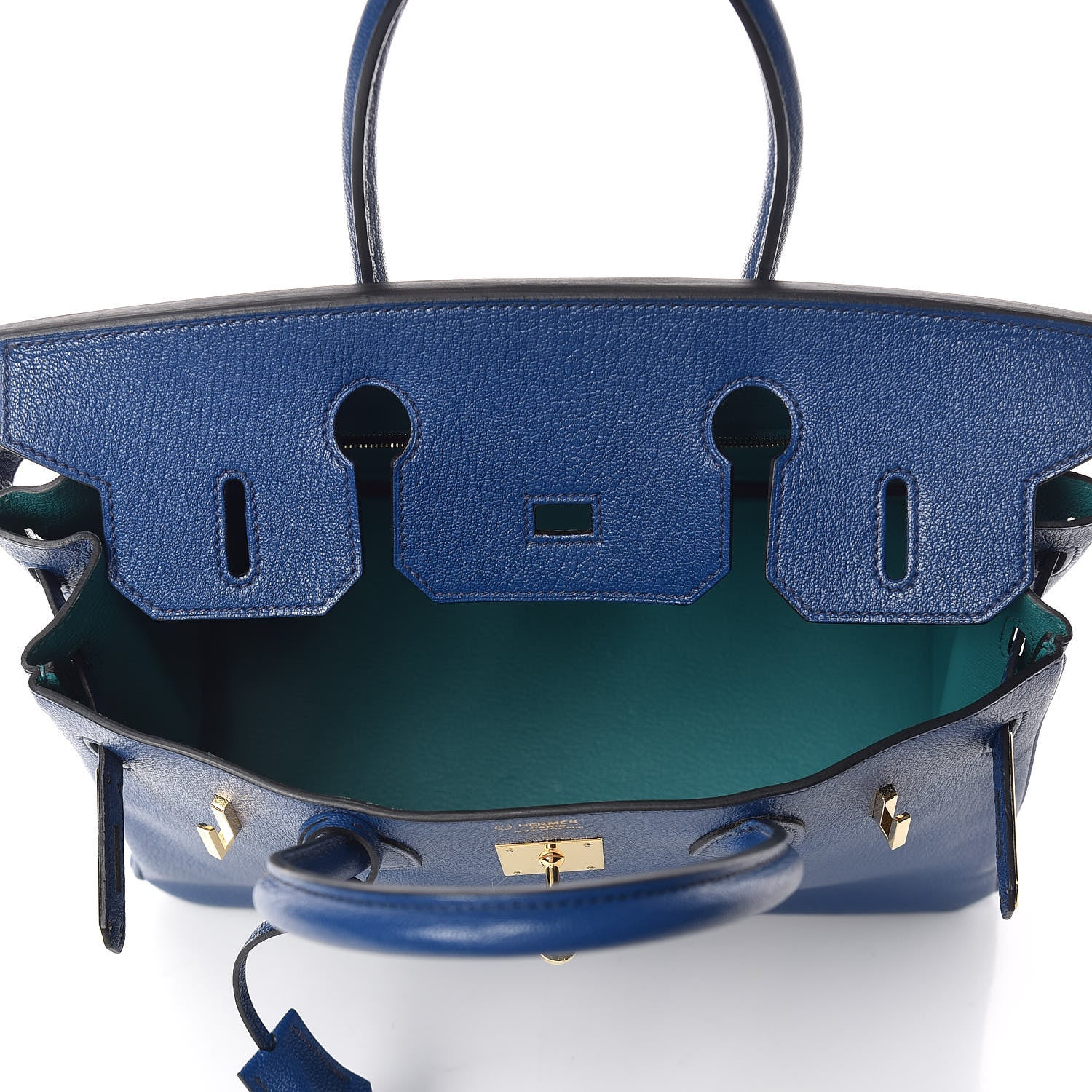 Hermes Chevre Mysore Bi-Color Horseshoe Birkin 30 Bleu Sapphire Paon 19 of 37