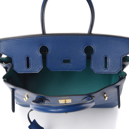 Hermes Chevre Mysore Bi-Color Horseshoe Birkin 30 Bleu Sapphire Paon 19 of 37