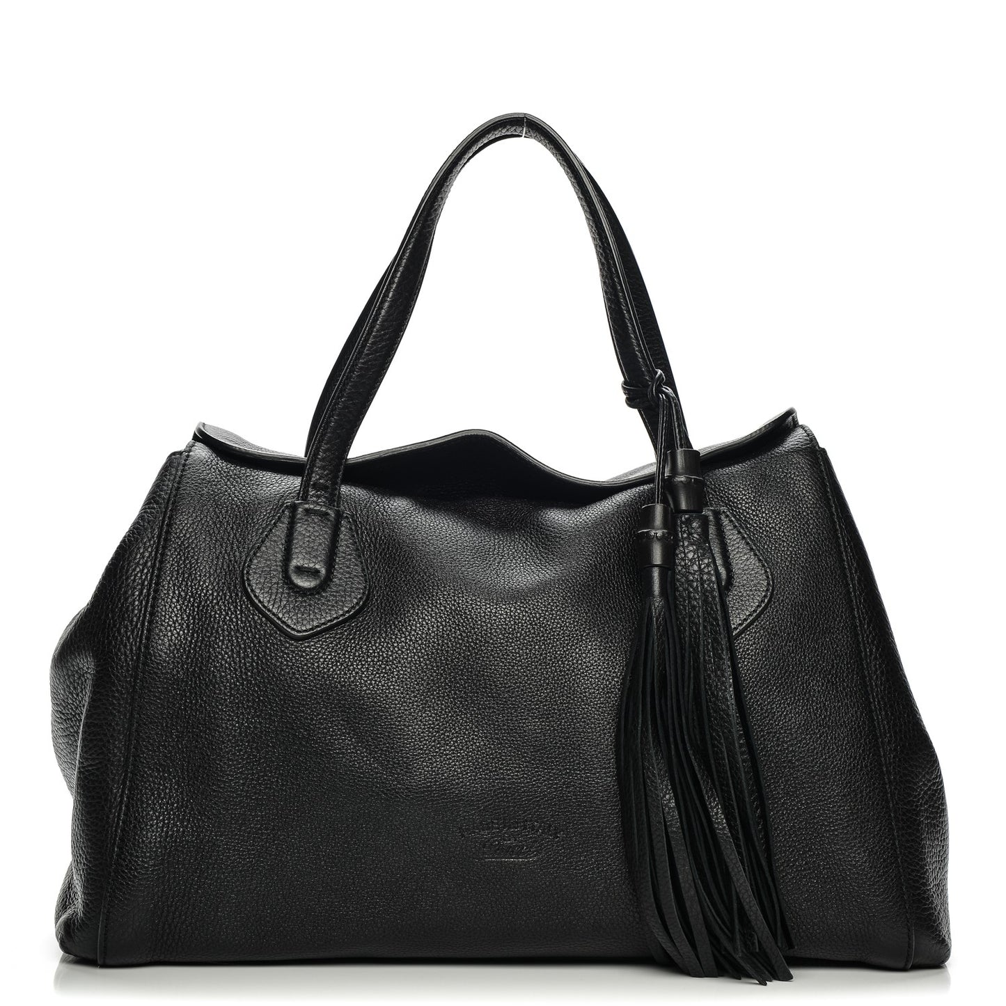Pebbled Calfskin Lady Tassel Top Handle Bag Black