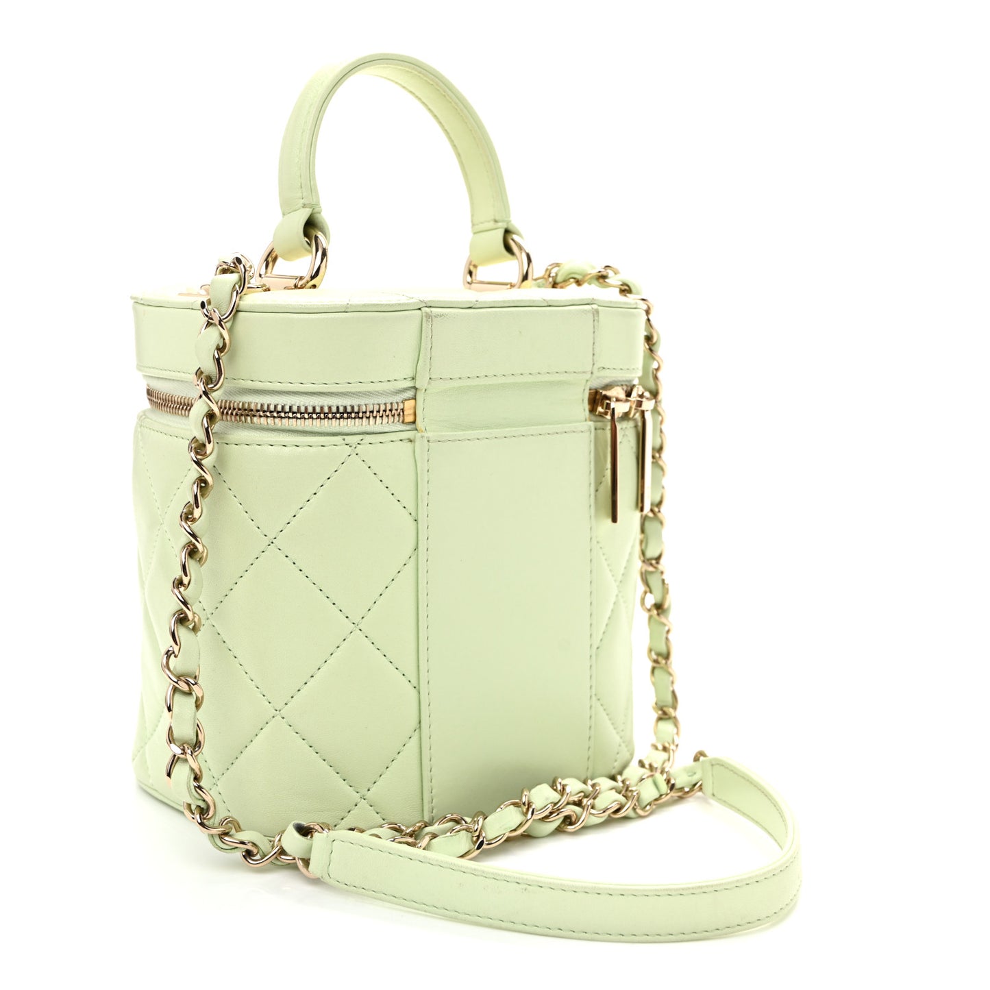 Lambskin Quilted Trendy Vanity Case Light Green